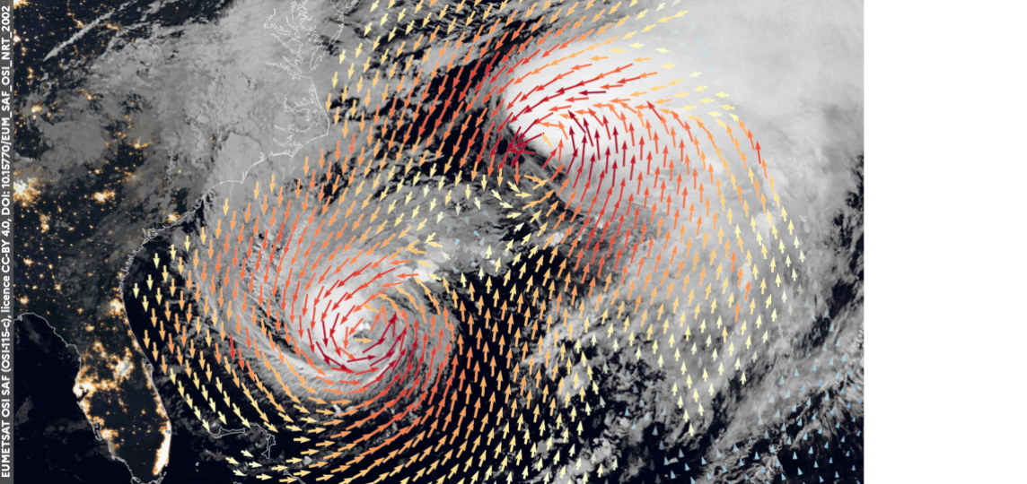 Cyclones Humberto and Imelda about to merge, as observed by HY-2C.