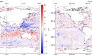 Mean bias (m/s) of ERA5 (left) compare to NN-corrected ASCAT-B (right) for January 2023