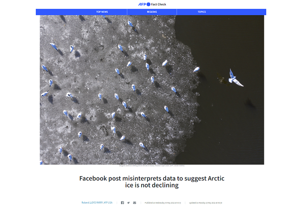 Facebook post misinterprets data to suggest Arctic ice is not declining