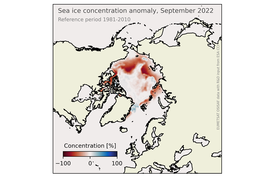 Northern Hemisphere Sea Ice Concentration anomaly - September 2022