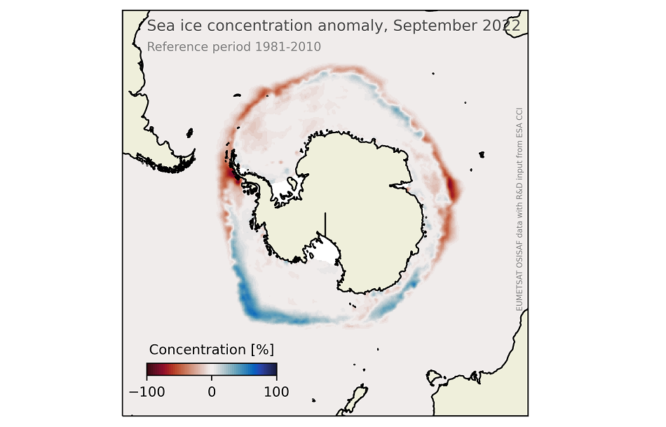 Southern Hemisphere Sea Ice Concentration anomaly - September 2022