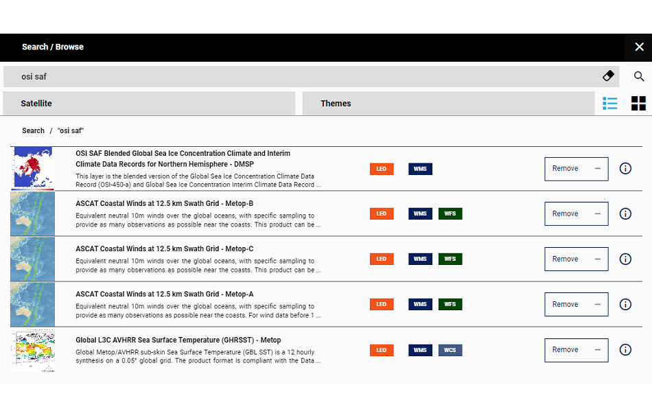 OSI SAF selection on EUMETView