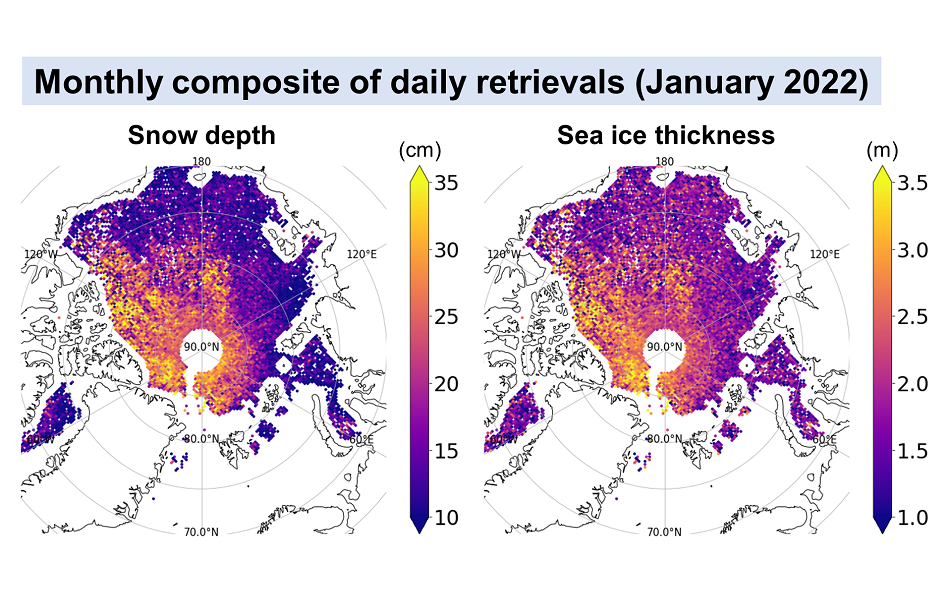 snow and ice thickness dataset from space-borne freeboard measurements for evaluating the sensitivity of the snow microwave radiative transfer model (SMRT)