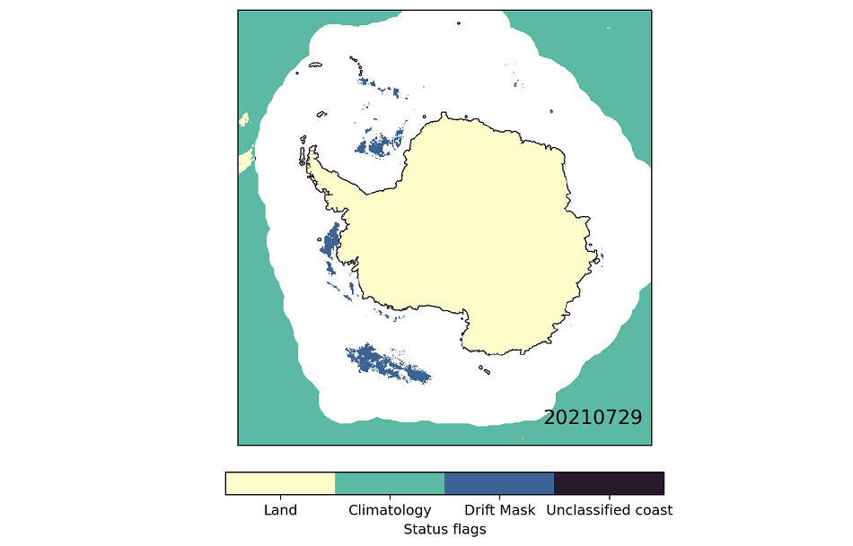Example of the Southern Hemisphere Ice Type product :  status flag;