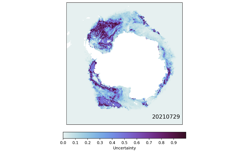 Example of the Southern Hemisphere Ice Type product :  uncertainty; 
