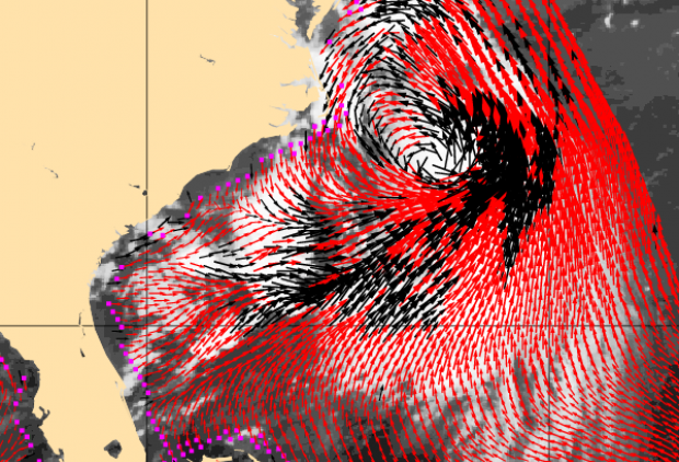 HY-2C wind field on 21 August 2021 12:40 UTC east of the USA coast showing hurricane Henri
